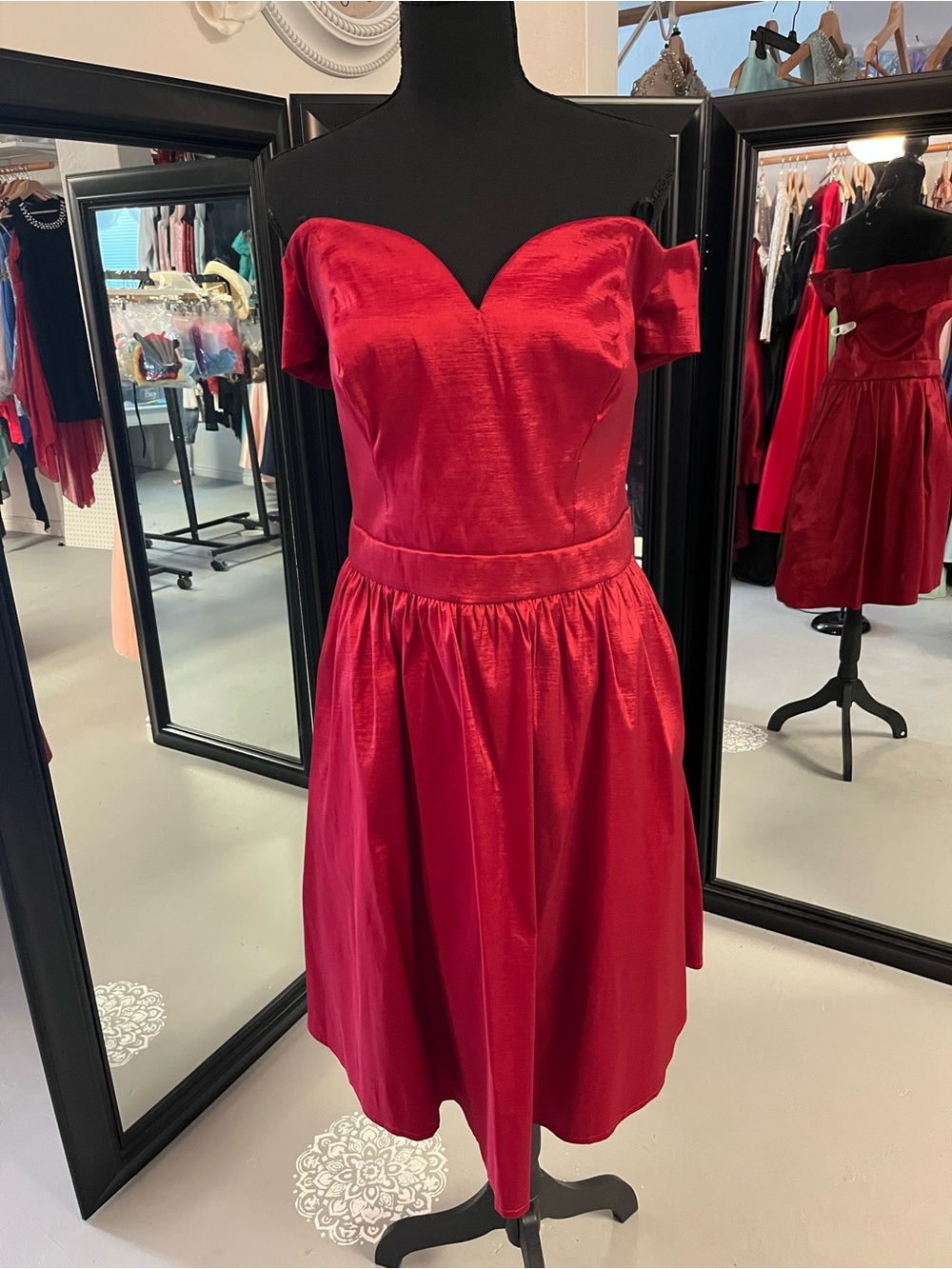 Sequin Hearts Red Off-Shoulder Sweetheart Prom Dress